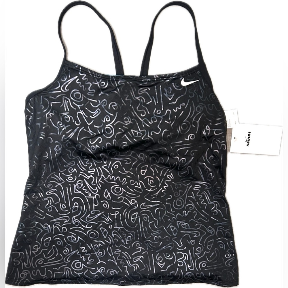 Nike Black Swim Tank Top Padded Black with Doodle Sketched Design size M